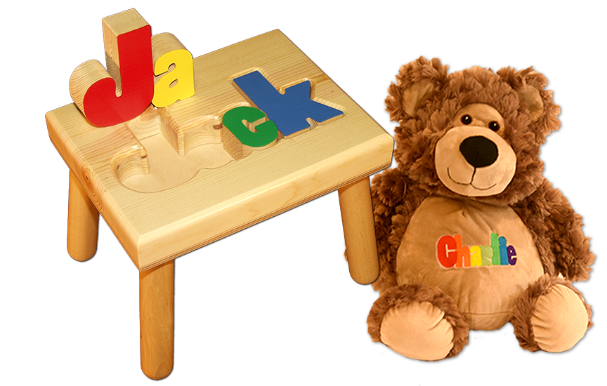 Name Stool and Stuffed Animals