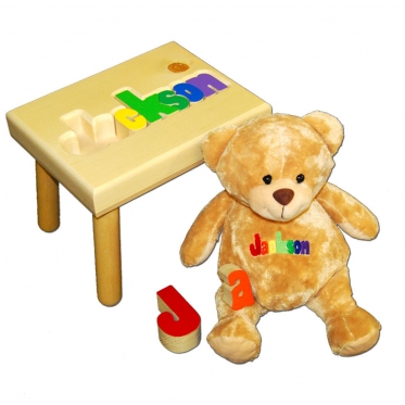 Name Stool and Brown Teddy Bear SAVE 10.00 Damhorst Toys