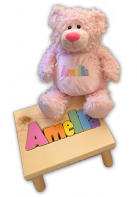 Name Stool and Pink Bear in Pastel Colors