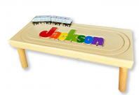 ** Limited Run ** White Train Name Puzzle Stool with 2 Cars